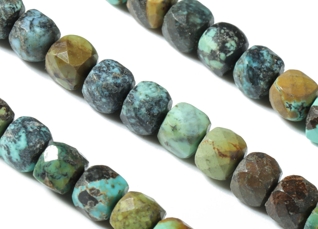 Turquoise Cube Beads 4mm - 15.5 inch - Faceted Cube Gemstone Beads - Natural Stone Beads - 4x4mm - NS1128 - DOMEDBAZAAR