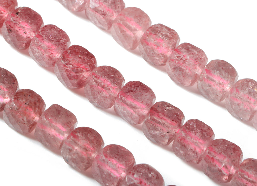 Strawberry Cube Beads 4mm - 15.5 inch - Faceted Cube Gemstone Beads - Natural Stone Beads - 4x4mm - NS1141 - DOMEDBAZAAR
