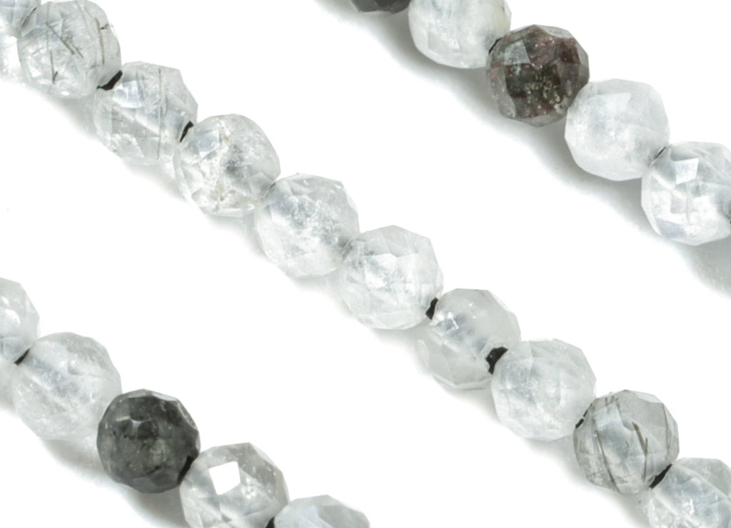 Black Hair Crystal Round Beads 2.4mm - 15.5 inch - Faceted Round Gemstone Beads - Natural Stone Beads - 2.3mm - NS1173 - DOMEDBAZAAR