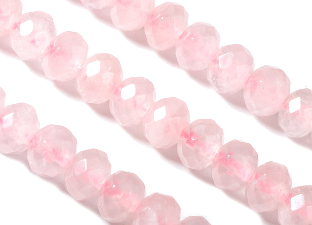 Crystal Powder Pink Quartz Rondelle Beads 4-6mm - 15.5 inch - Faceted Round Gemstone Beads - Natural Stone Beads - 4x6mm - NS1196 - DOMEDBAZAAR