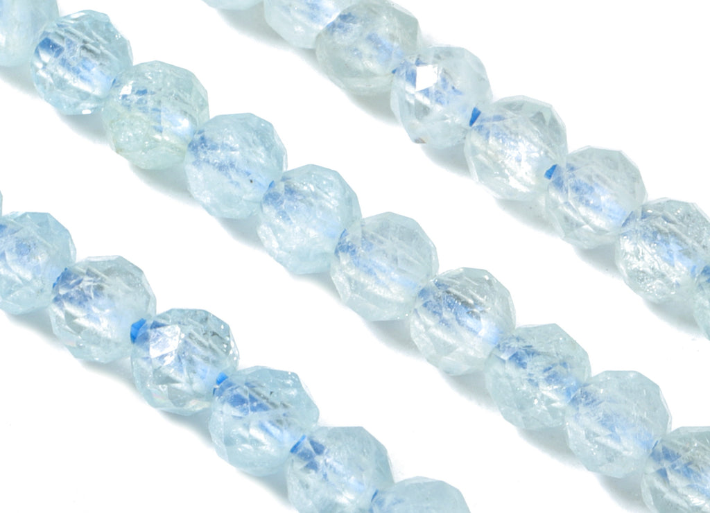 Aquamarine Round Beads 3.5mm - 15.5 inch - Faceted Round Gemstone Beads - Natural Stone Beads - 3.5x3.5mm - NS1210 - DOMEDBAZAAR