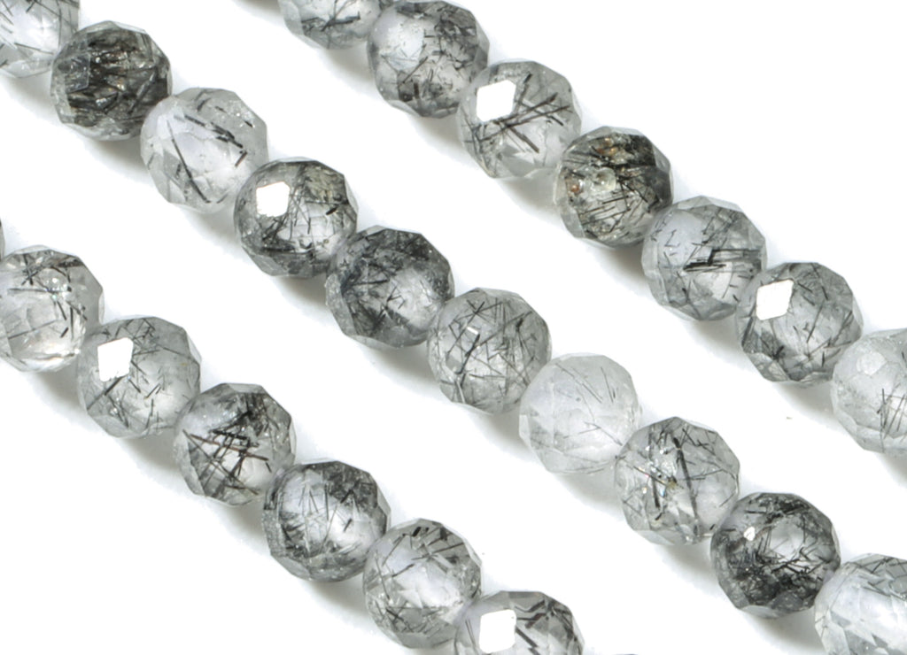 Black Hair Crystal Round Beads 2mm - 15.5 inch - Faceted Round Gemstone Beads - Natural Stone Beads  - 2x2mm - NS1239 - DOMEDBAZAAR
