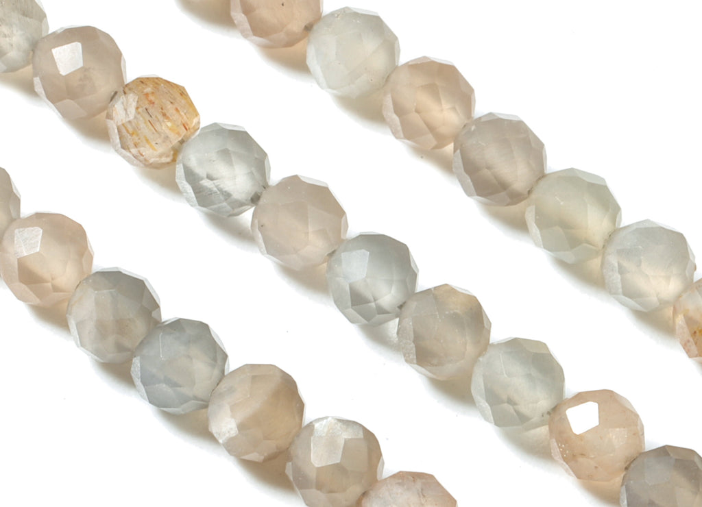 Choi Moon Stone - Light Ash Round Beads 3mm - 15.5 inch - Faceted Round Gemstone Beads - Sun Stone - Natural Stone Beads - 3x3mm - NS1257 - DOMEDBAZAAR