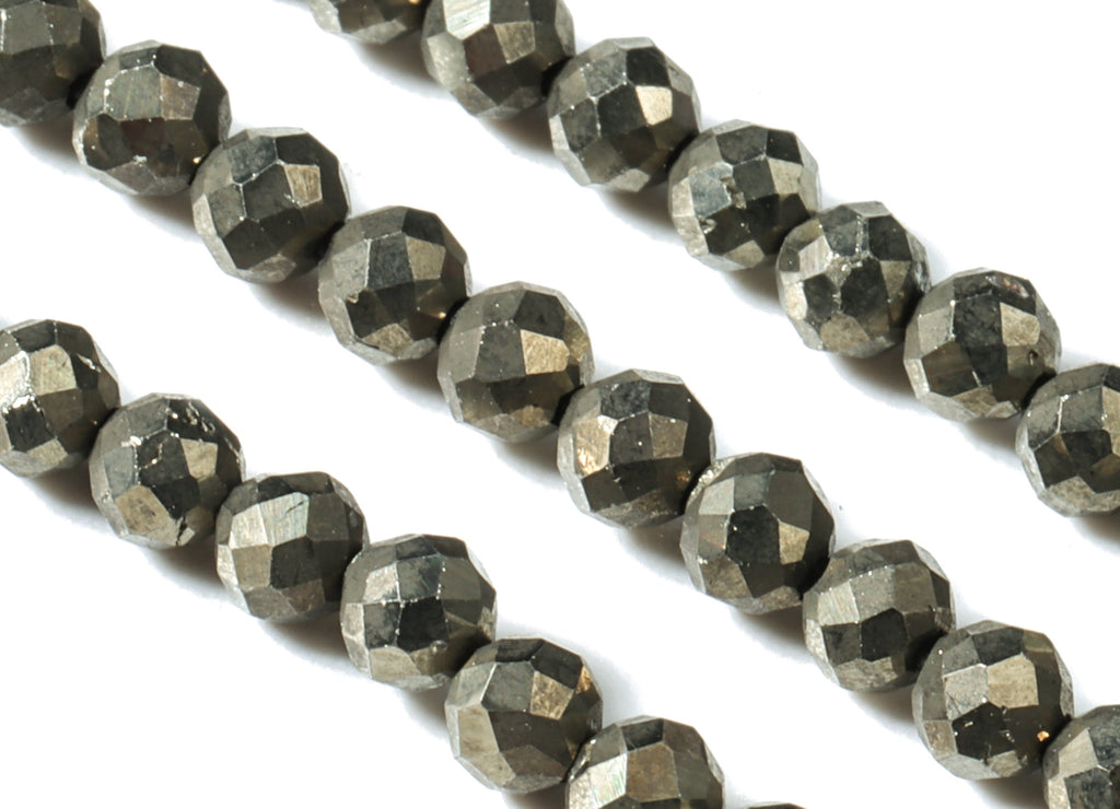 Pyrite Round Beads 3mm - 15.5 inch - Faceted Round Gemstone Beads - Natural Stone Beads - 3x3mm - NS1225 - DOMEDBAZAAR
