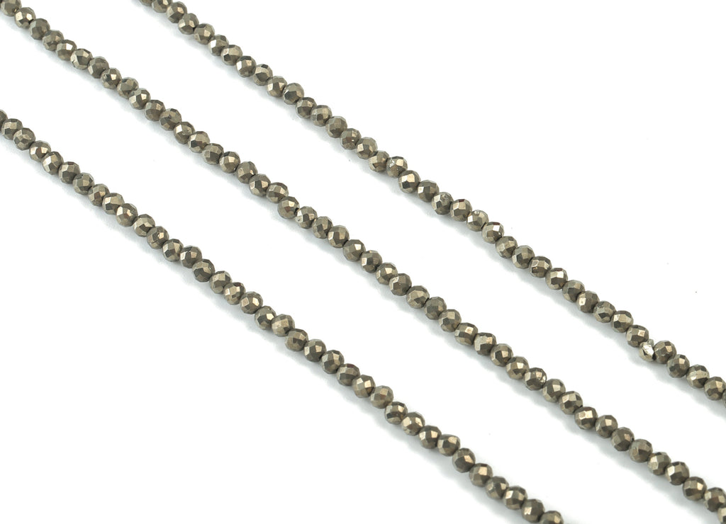 Pyrite Round Beads 3mm - 15.5 inch - Faceted Round Gemstone Beads - Natural Stone Beads - 3x3mm - NS1225 - DOMEDBAZAAR
