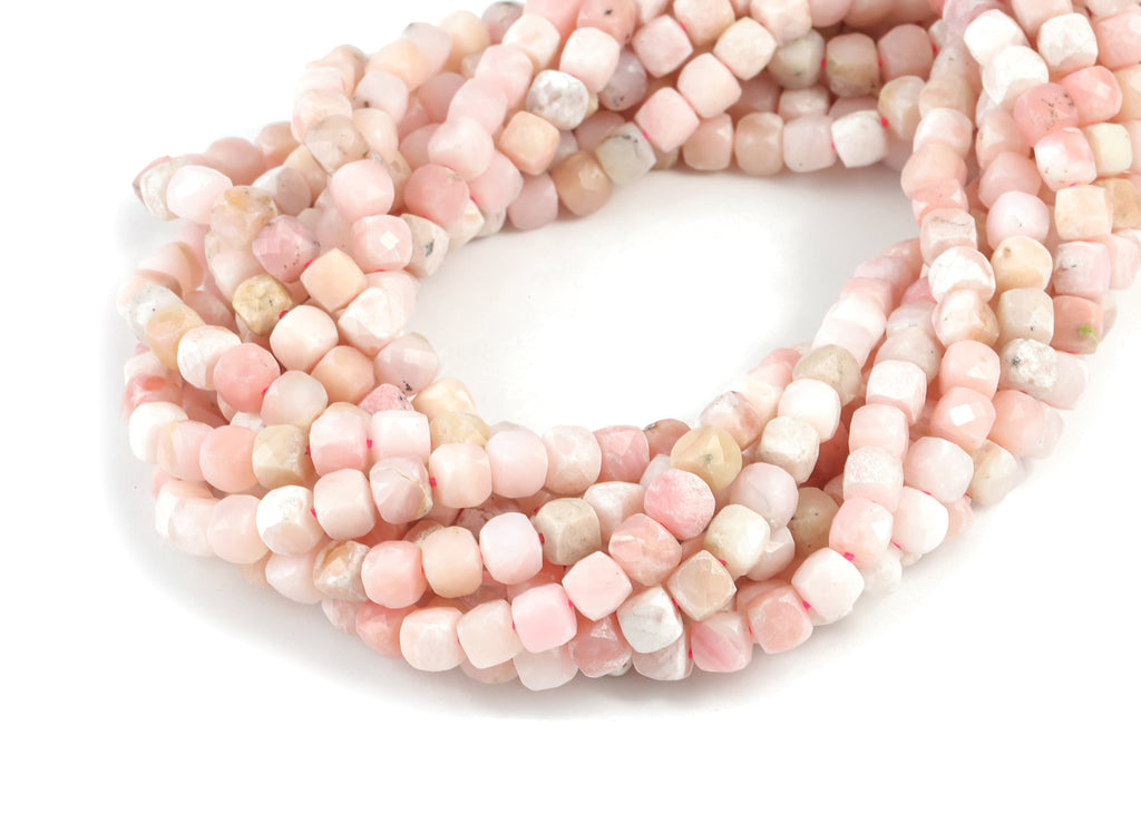 Pink Opal Cube Beads 4mm - 15.5 inch - Faceted Cube Gemstone Beads - Natural Stone Beads - 4.2x4.2mm - NS1068 - DOMEDBAZAAR