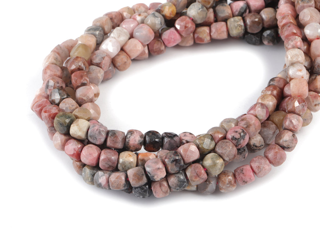 Rhodochrosite Cube Beads 4mm -    15.5 inch - Faceted Cube Gemstone Beads - Natural Stone Beads - 4x4mm - NS1069 - DOMEDBAZAAR