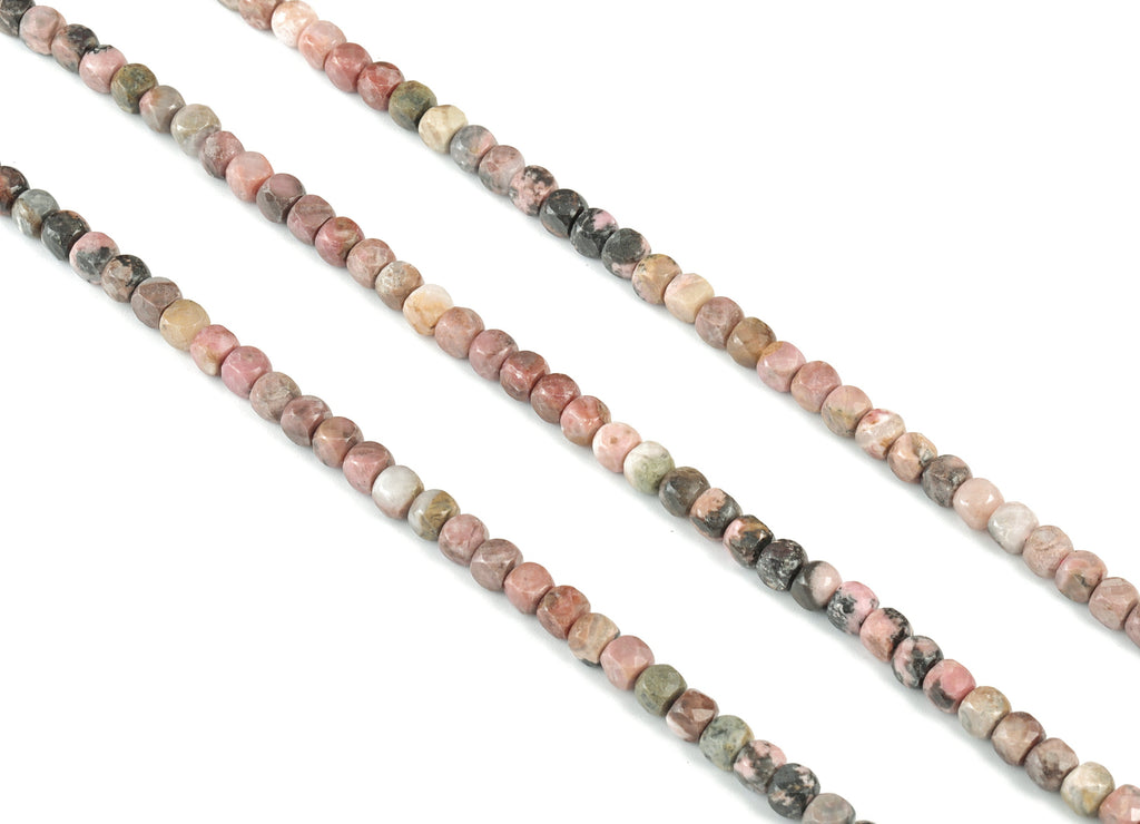 Rhodochrosite Cube Beads 4mm -    15.5 inch - Faceted Cube Gemstone Beads - Natural Stone Beads - 4x4mm - NS1069 - DOMEDBAZAAR
