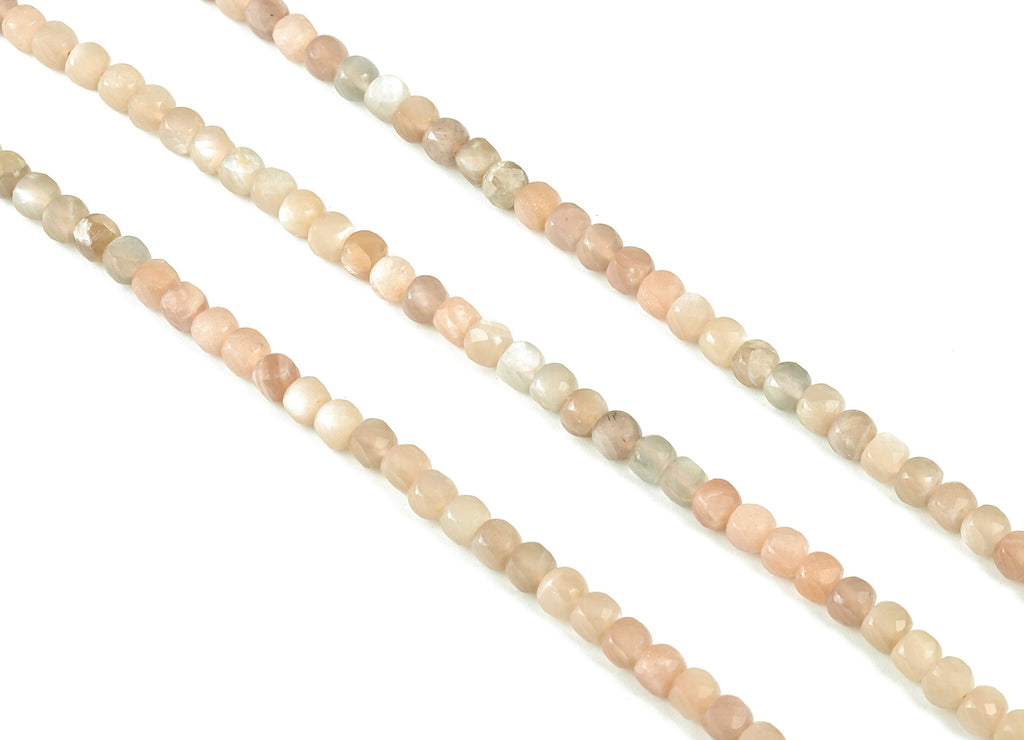 Moon Stone Cube Beads 4mm - 15.5 inch - Faceted Cube Gemstone Beads - Natural Stone Beads   - 4x4mm - NS1071 - DOMEDBAZAAR