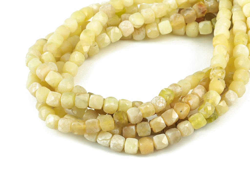 Yellow Opal Cube Beads 4mm - 15.5 inch - Faceted Cube Gemstone Beads - Natural Stone Beads - 4x4mm - NS1073 - DOMEDBAZAAR