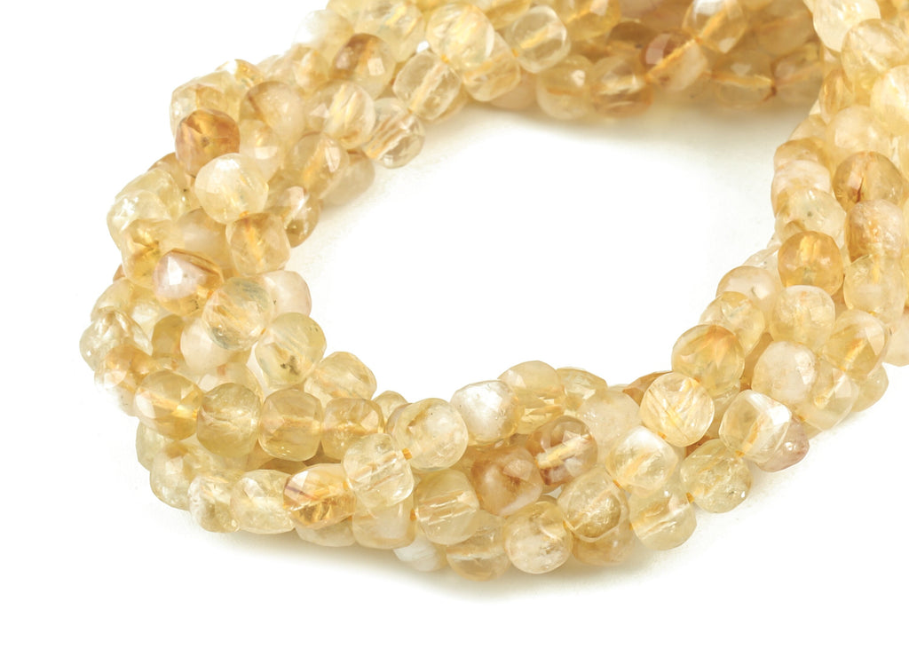Citrine Cube Beads 4mm - 15.5 inch - Faceted Cube Gemstone Beads - Natural Stone Beads - 4x4mm - NS1074 - DOMEDBAZAAR