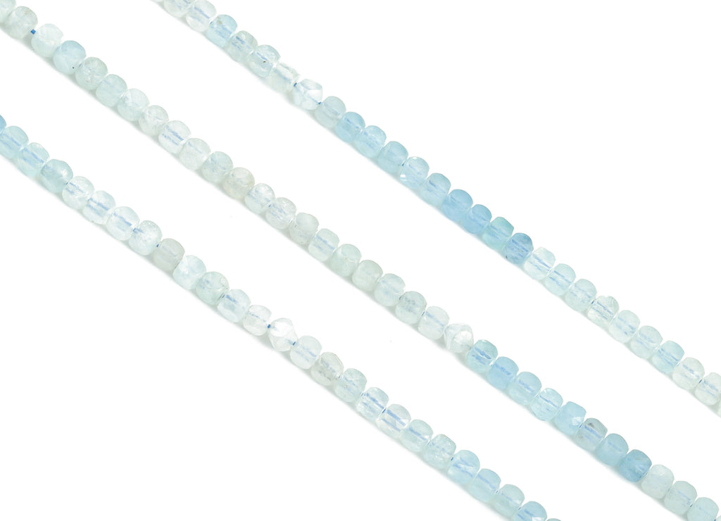 Aquamarine Cube Beads 4mm - 15.5 inch - Faceted Cube Gemstone Beads - Natural Stone Beads  - 4x4mm - NS1075 - DOMEDBAZAAR