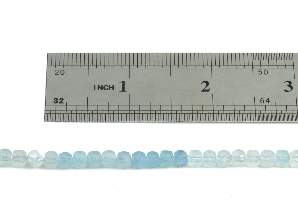 Aquamarine Cube Beads 4mm - 15.5 inch - Faceted Cube Gemstone Beads - Natural Stone Beads  - 4x4mm - NS1075 - DOMEDBAZAAR