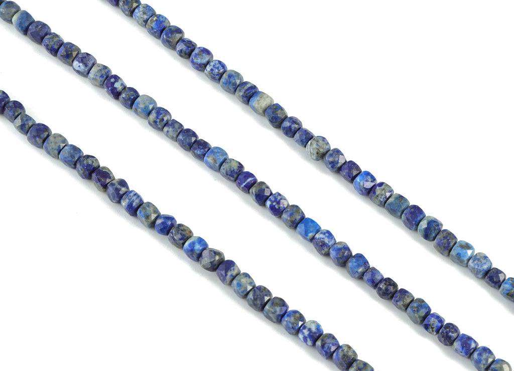 Lapis Cube Beads 4mm - 15.5 inch - Faceted Cube Gemstone Beads - Natural Stone Beads - 4x4mm - NS1079 - DOMEDBAZAAR