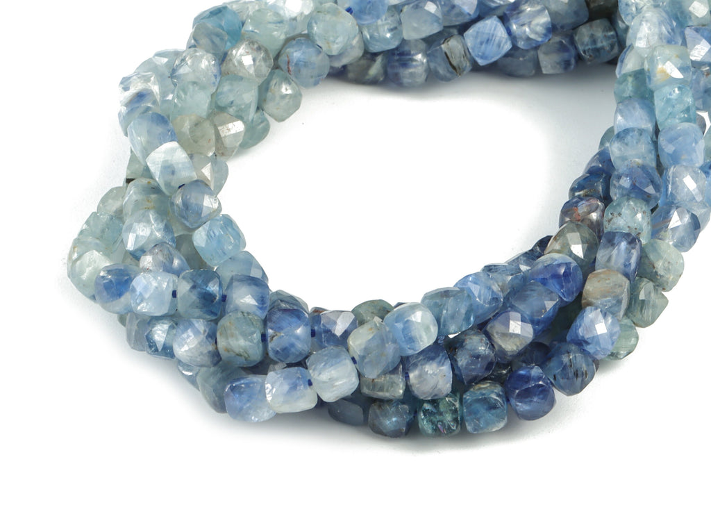 Kyanite Cube Beads 4mm - 15.5 inch - Faceted Cube Gemstone Beads - Natural Stone Beads  - 4x4mm - NS1080 - DOMEDBAZAAR