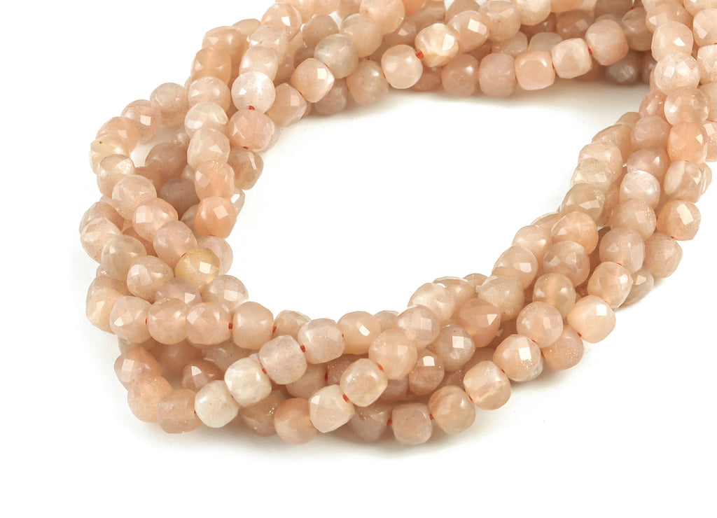 Moon Stone Cube Beads 4mm - 15.5 inch - Faceted Cube Gemstone Beads - Natural Stone Beads - 4x4mm - NS1082 - DOMEDBAZAAR