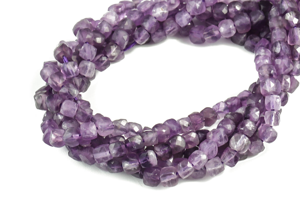 Amethyst Cube Beads 4mm - 15.5 inch - Faceted Cube Gemstone Beads - Natural Stone Beads - 4x4mm - NS1083 - DOMEDBAZAAR