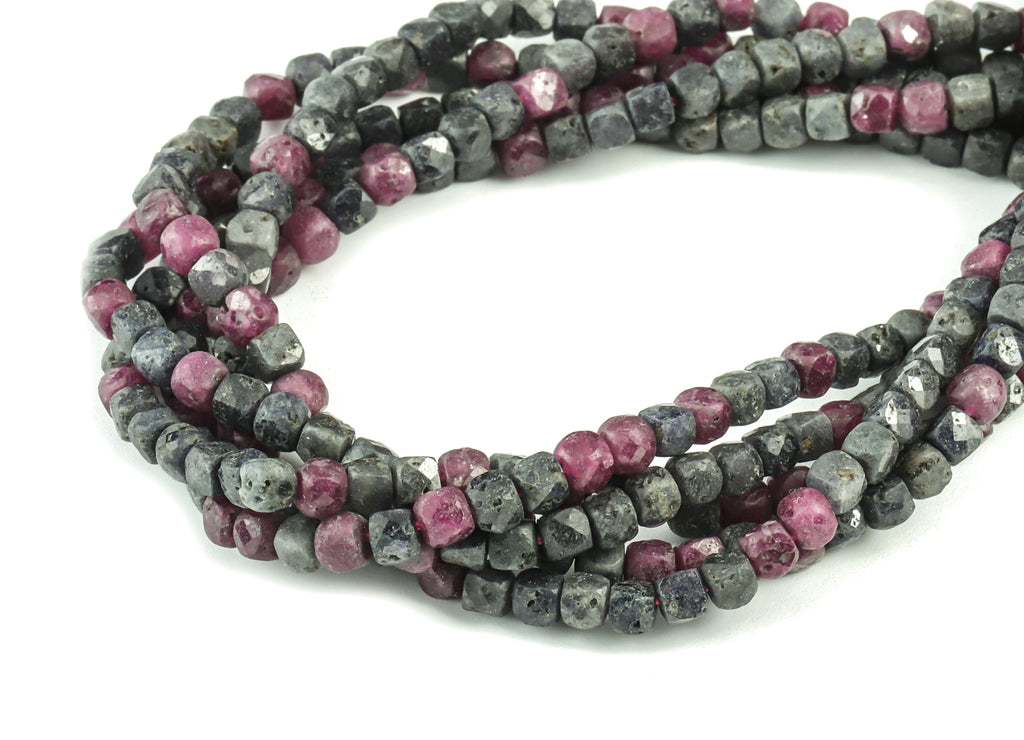 Ruby Sapphire Cube Beads 4mm - 15.5 inch - Faceted Cube Gemstone Beads - Natural Stone Beads - 4x4mm - NS1087 - DOMEDBAZAAR