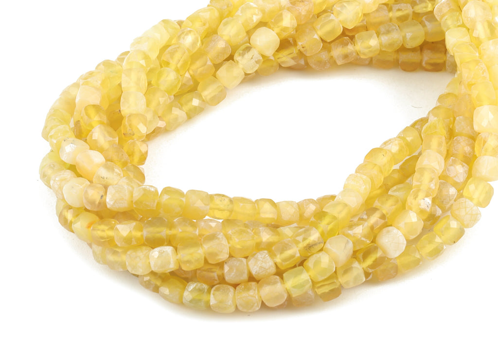 Yellow Opal Cube Beads 4mm - 15.5 inch - Faceted Cube Gemstone Beads - Natural Stone Beads - 4x4mm - NS1088 - DOMEDBAZAAR