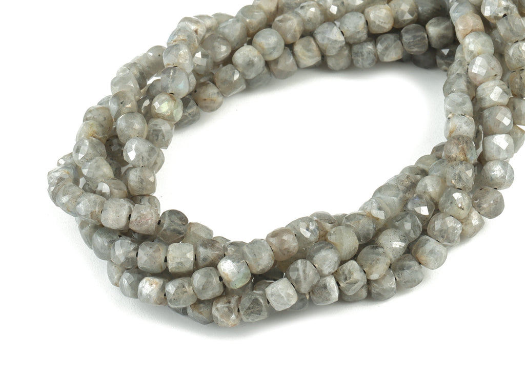 Labradorite Cube Beads 4mm - 15.5 inch - Faceted Cube Gemstone Beads - Natural Stone Beads - 4x4mm - NS1091 - DOMEDBAZAAR