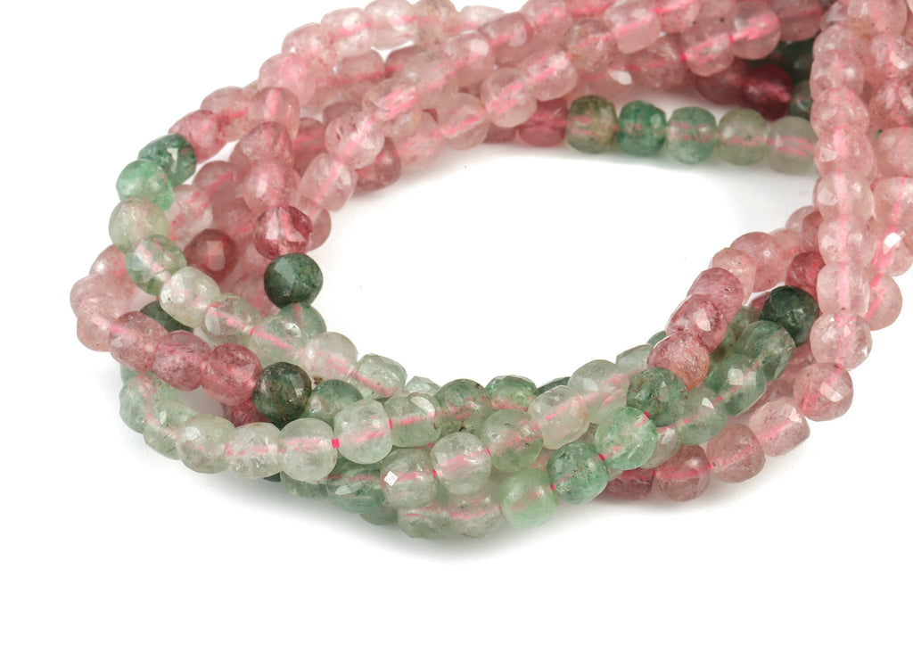 Green Strawberry Cube Beads 5mm - 15.5 inch - Faceted Cube Gemstone Beads - Natural Stone Beads - 5x5mm - NS1093 - DOMEDBAZAAR