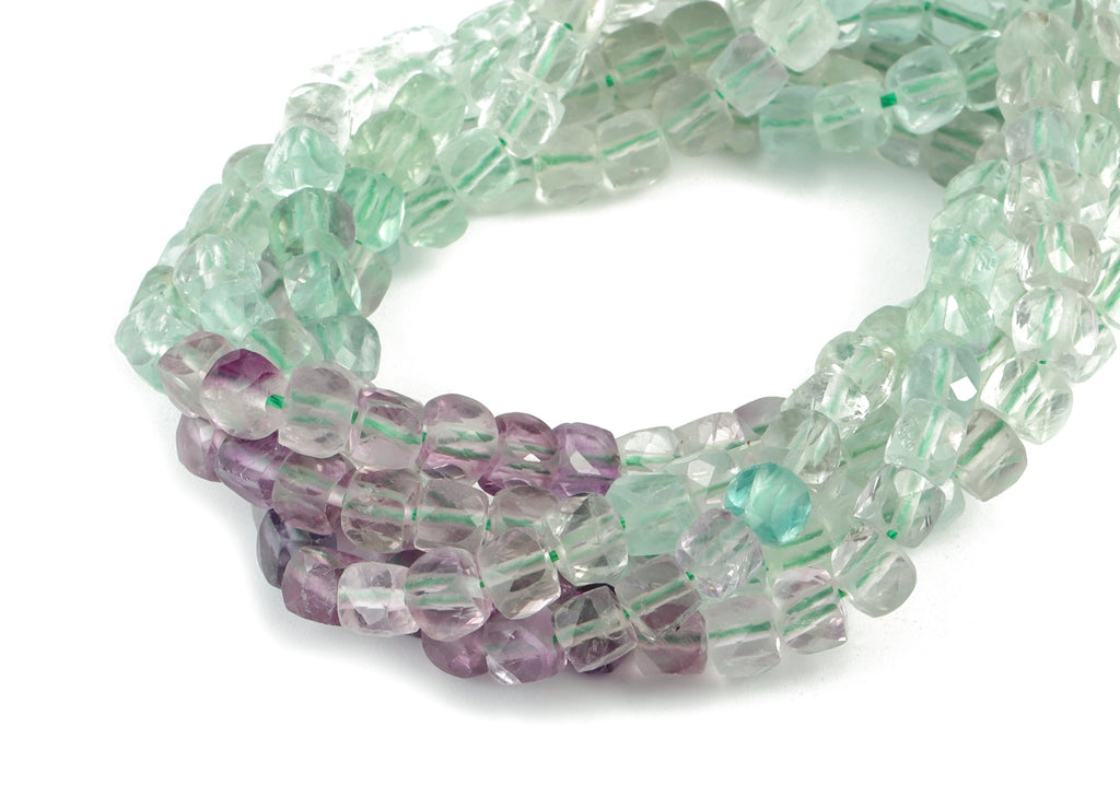 Fluorite Cube Beads 4mm - 15.5 inch - Faceted Cube Gemstone Beads - Natural Stone Beads - 4x4mm - NS1094 - DOMEDBAZAAR