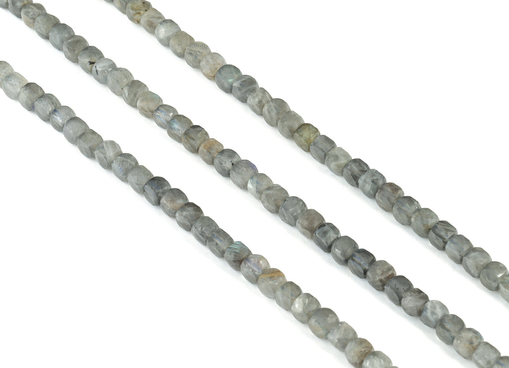 Labadorite Cube Beads 4mm - 15.5 inch - Faceted Cube Gemstone Beads - Natural Stone Beads - 4x4mm - NS1097 - DOMEDBAZAAR