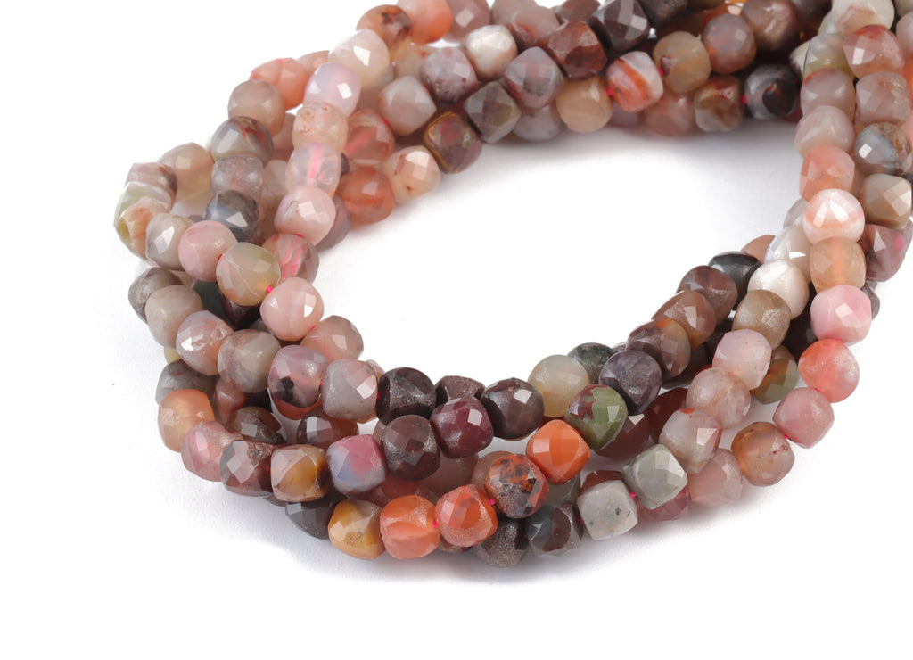 Sakura Agate Cube Beads 5mm - 15.5 inch - Faceted Cube Gemstone Beads - Natural Stone Beads - 5x5mm - NS1098 - DOMEDBAZAAR