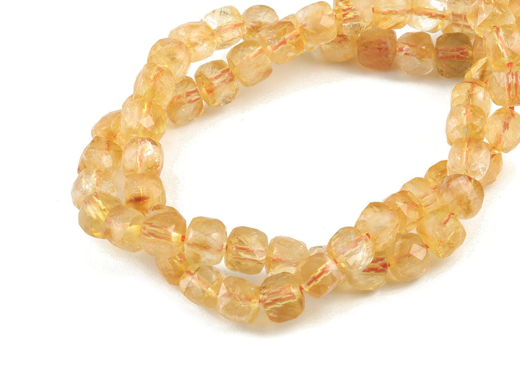 Citrine Cube Beads 6mm - 15.5 inch - Faceted Cube Gemstone Beads - Natural Stone Beads - 6x6mm - NS1105 - DOMEDBAZAAR