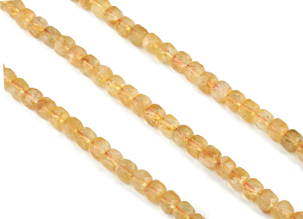 Citrine Cube Beads 6mm - 15.5 inch - Faceted Cube Gemstone Beads - Natural Stone Beads - 6x6mm - NS1105 - DOMEDBAZAAR