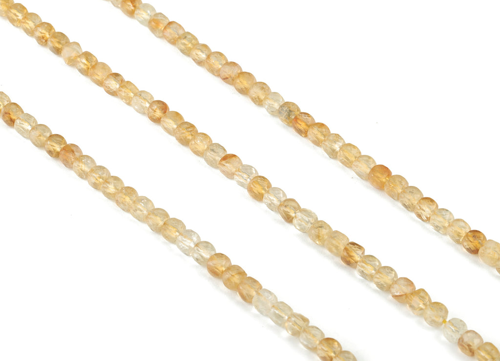 Citrine Cube Beads 4mm - 15.5 inch - Faceted Cube Gemstone Beads - Natural Stone Beads - 4x4mm - NS1107 - DOMEDBAZAAR