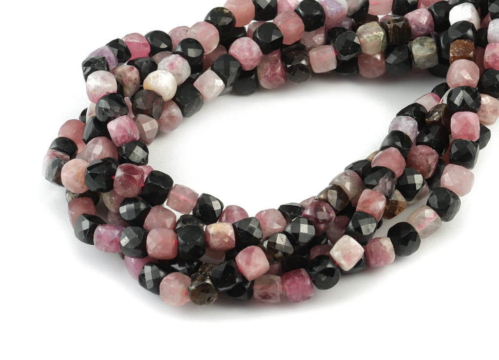 Tourmaline Cube Beads 4mm - 15.5 inch - Faceted Cube Gemstone Beads - Natural Stone Beads - 4x4mm - NS1111 - DOMEDBAZAAR