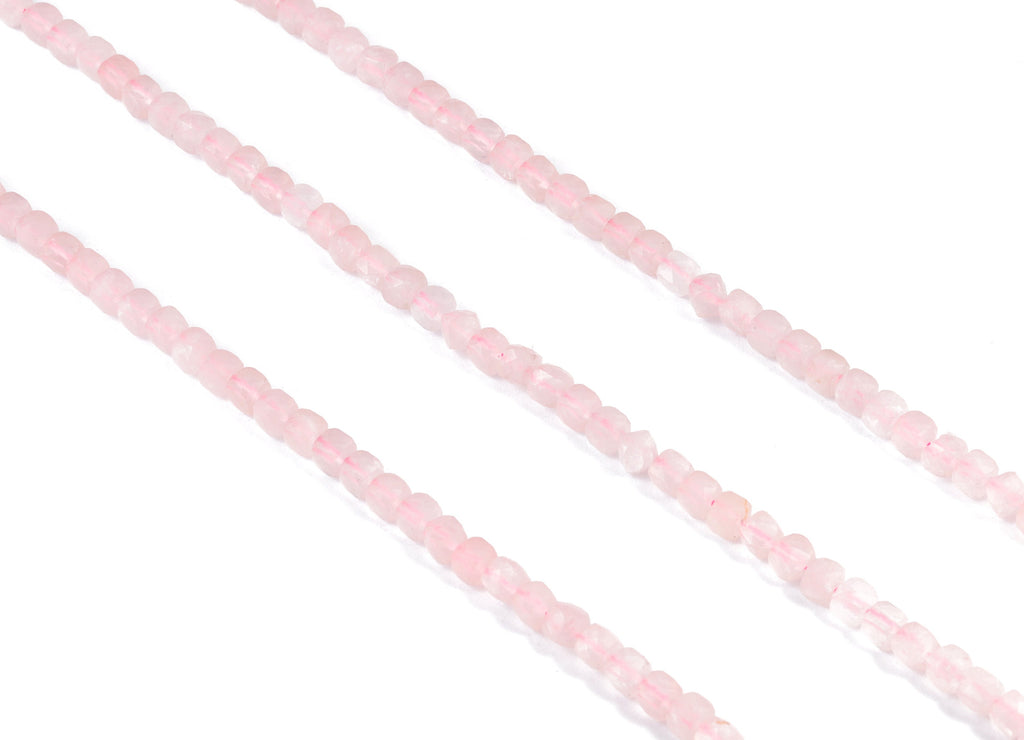 Pink Quartz Cube Beads 4mm - 15.5 inch - Faceted Cube Gemstone Beads - Natural Stone Beads - 4x4mm - NS1112 - DOMEDBAZAAR
