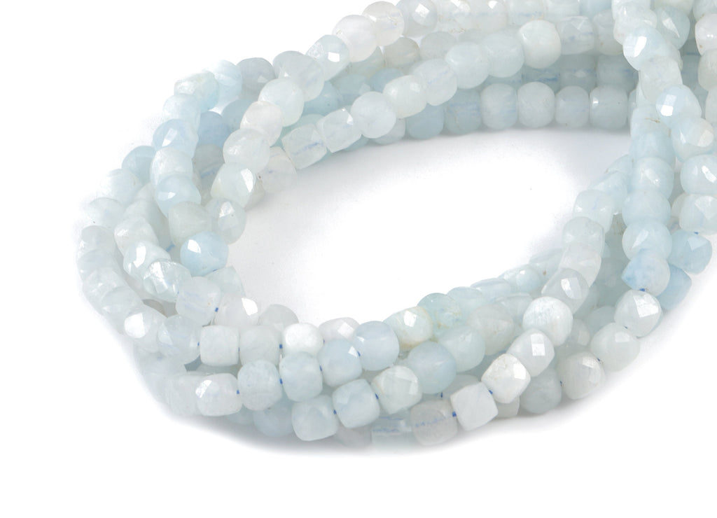 Aquamarine Cube Beads 4mm - 15.5 inch - Faceted Cube Gemstone Beads - Natural Stone Beads - 4x4mm - NS1115 - DOMEDBAZAAR
