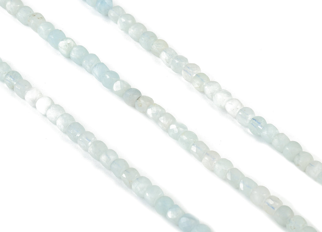 Aquamarine Cube Beads 4mm - 15.5 inch - Faceted Cube Gemstone Beads - Natural Stone Beads - 4x4mm - NS1115 - DOMEDBAZAAR