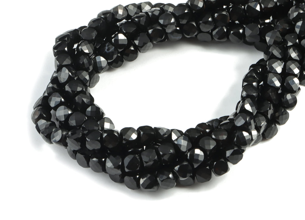 Black Agate Cube Beads 4mm - 15.5 inch - Faceted Cube Gemstone Beads - Natural Stone Beads - 4x4mm - NS1116 - DOMEDBAZAAR