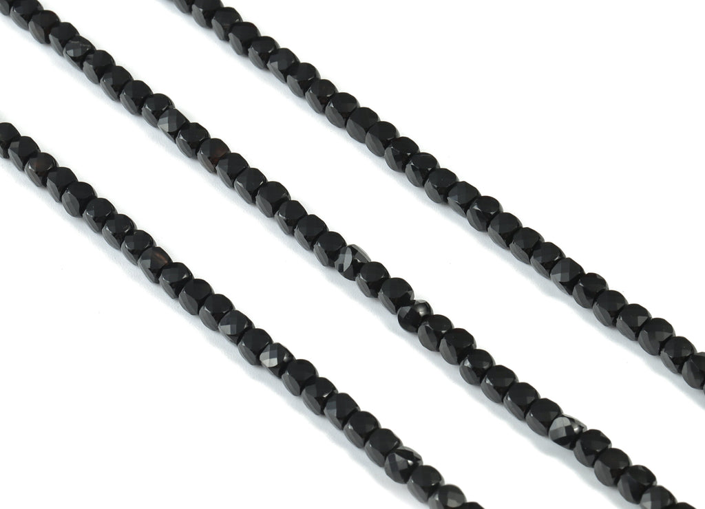 Black Agate Cube Beads 4mm - 15.5 inch - Faceted Cube Gemstone Beads - Natural Stone Beads - 4x4mm - NS1116 - DOMEDBAZAAR