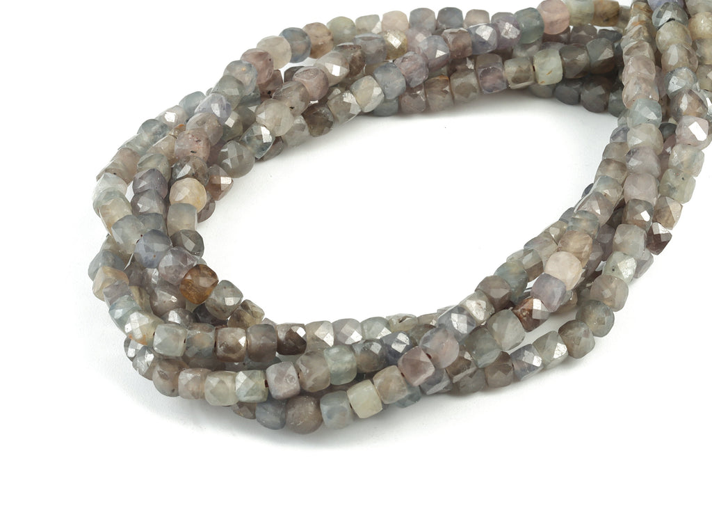 Grey Moonstone Cube Beads 4mm - 15.5 inch - Faceted Cube Gemstone Beads - Natural Stone Beads - 4x4mm - NS1120 - DOMEDBAZAAR