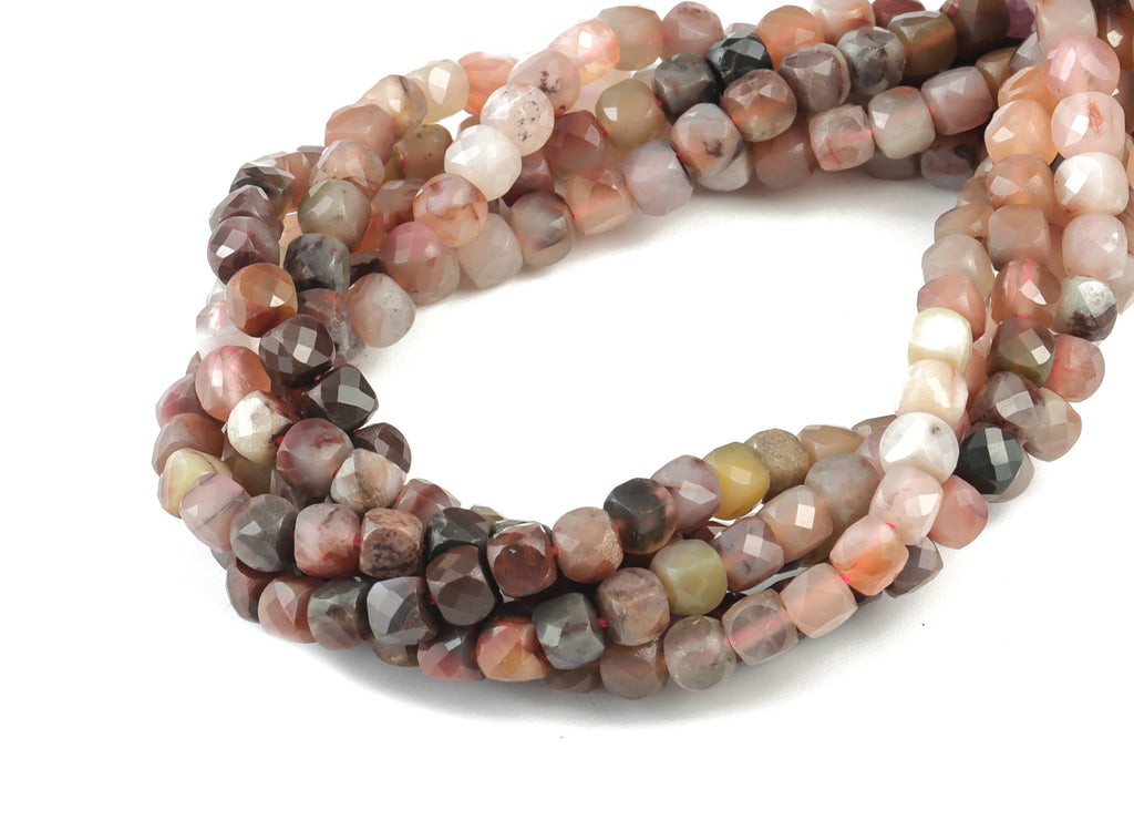Sakura Agate Cube Beads 4mm - 15.5 inch - Faceted Cube Gemstone Beads - Natural Stone Beads - 4x4mm - NS1122 - DOMEDBAZAAR