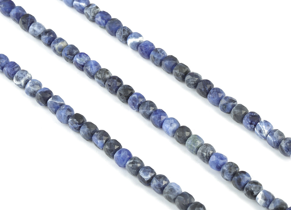 Sodalite Cube Beads 5mm - 15.5 inch - Faceted Cube Gemstone Beads - Natural Stone Beads - 5x5mm - NS1124 - DOMEDBAZAAR