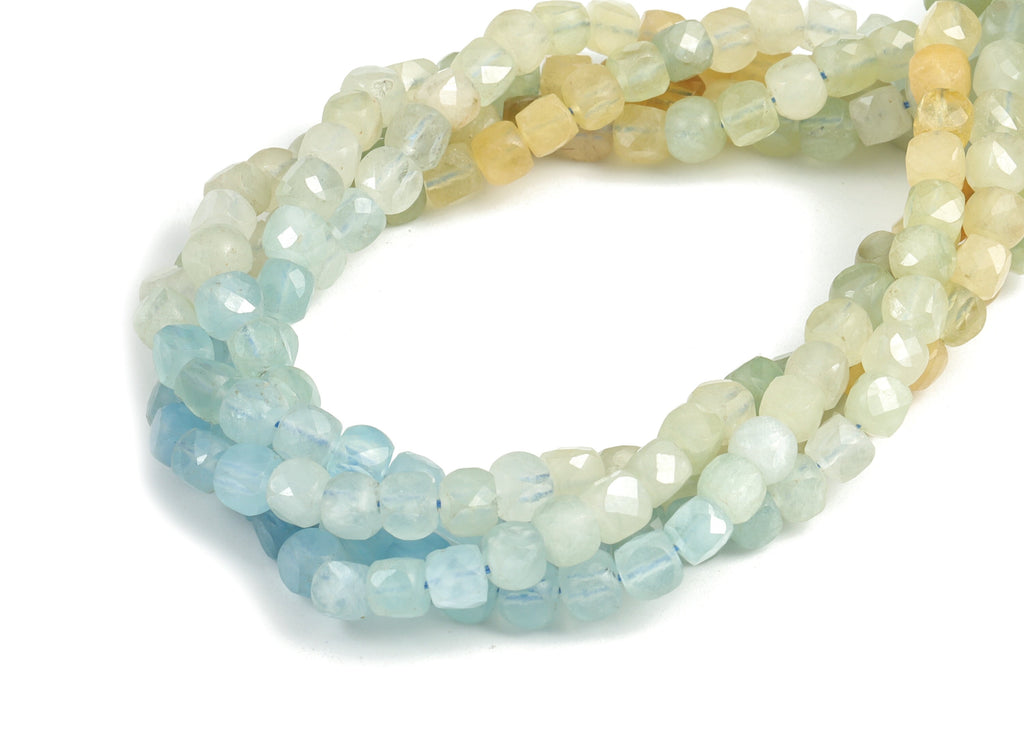 Aquamarine Cube Beads 4mm - 15.5 inch - Faceted Cube Gemstone Beads - Natural Stone Beads - 4x4mm - NS1126 - DOMEDBAZAAR