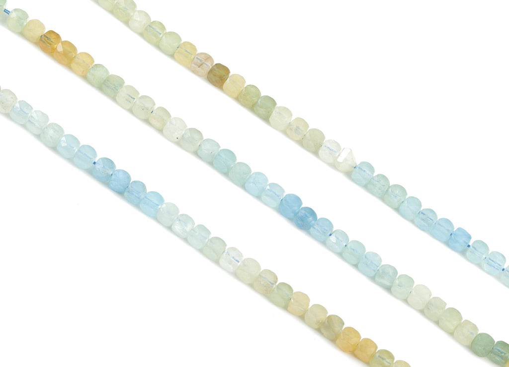 Aquamarine Cube Beads 4mm - 15.5 inch - Faceted Cube Gemstone Beads - Natural Stone Beads - 4x4mm - NS1126 - DOMEDBAZAAR