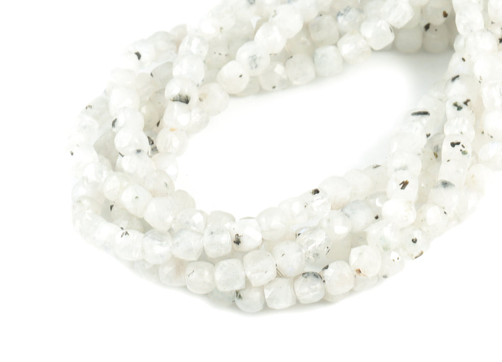 Moon Stone Cube Beads 4mm - 15.5 inch - Faceted Cube Gemstone Beads - Natural Stone Beads - 4x4mm - NS1133 - DOMEDBAZAAR