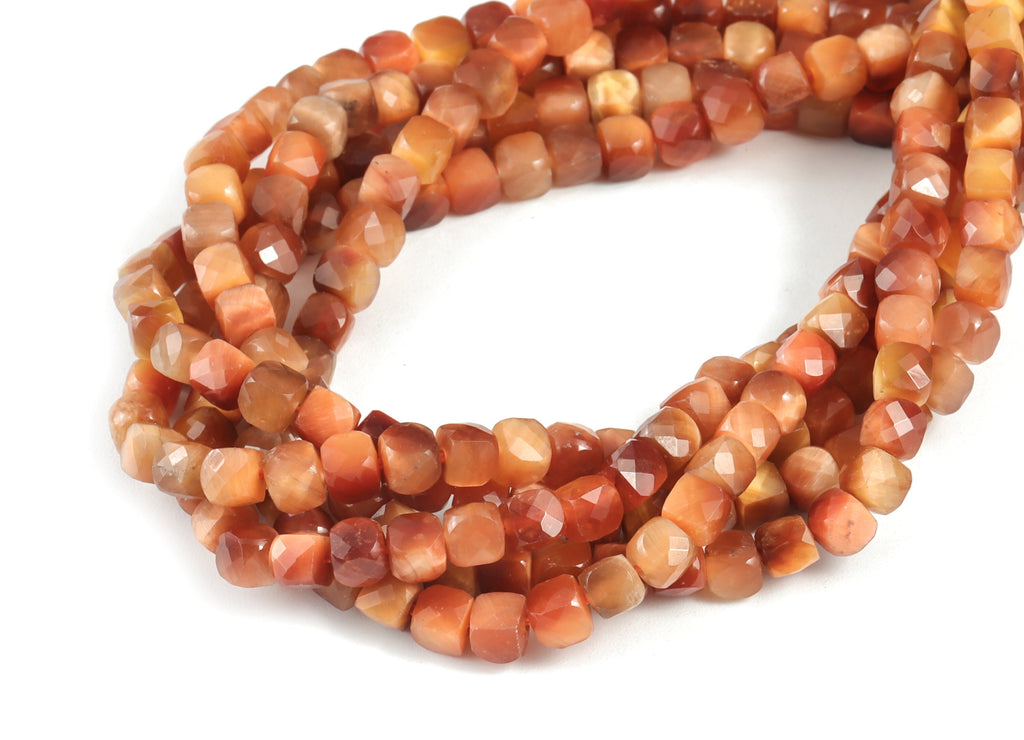 Red Tiger Cube Beads 4mm - 15.5 inch - Faceted Cube Gemstone Beads - Natural Stone Beads - 4x4mm - NS1134 - DOMEDBAZAAR