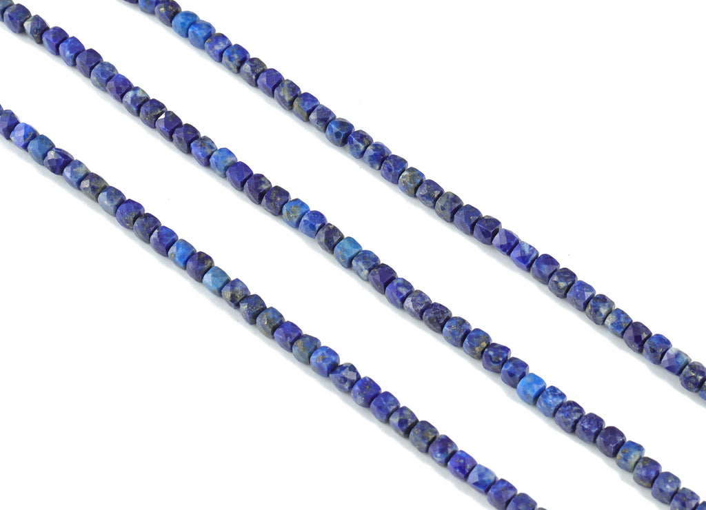 Lapis Cube Beads 3mm - 15.5 inch - Faceted Cube Gemstone Beads - Natural Stone Beads - 3x3mm - NS1136 - DOMEDBAZAAR