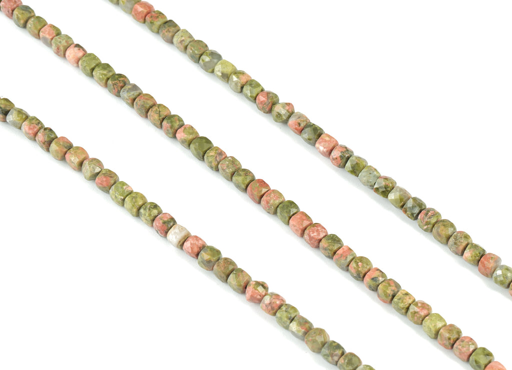 Unakite Cube Beads 4mm - 15.5 inch - Faceted Cube Gemstone Beads - Natural Stone Beads - 4x4mm - NS1137 - DOMEDBAZAAR