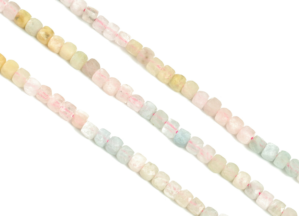 Morganite Cube Beads 4mm - 15.5 inch - Faceted Cube Gemstone Beads - Natural Stone Beads - 4x4mm - NS1139 - DOMEDBAZAAR