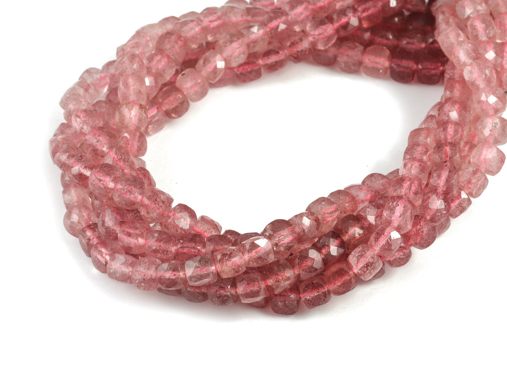 Strawberry Cube Beads 4mm - 15.5 inch - Faceted Cube Gemstone Beads - Natural Stone Beads - 4x4mm - NS1141 - DOMEDBAZAAR
