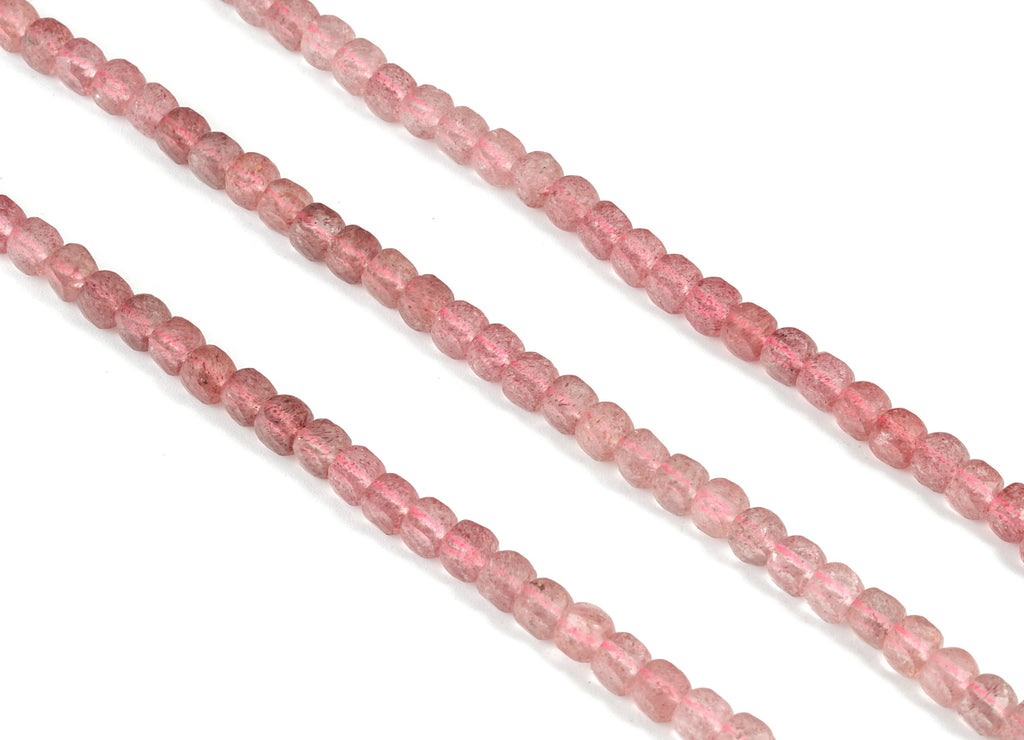Strawberry Cube Beads 4mm - 15.5 inch - Faceted Cube Gemstone Beads - Natural Stone Beads - 4x4mm - NS1141 - DOMEDBAZAAR