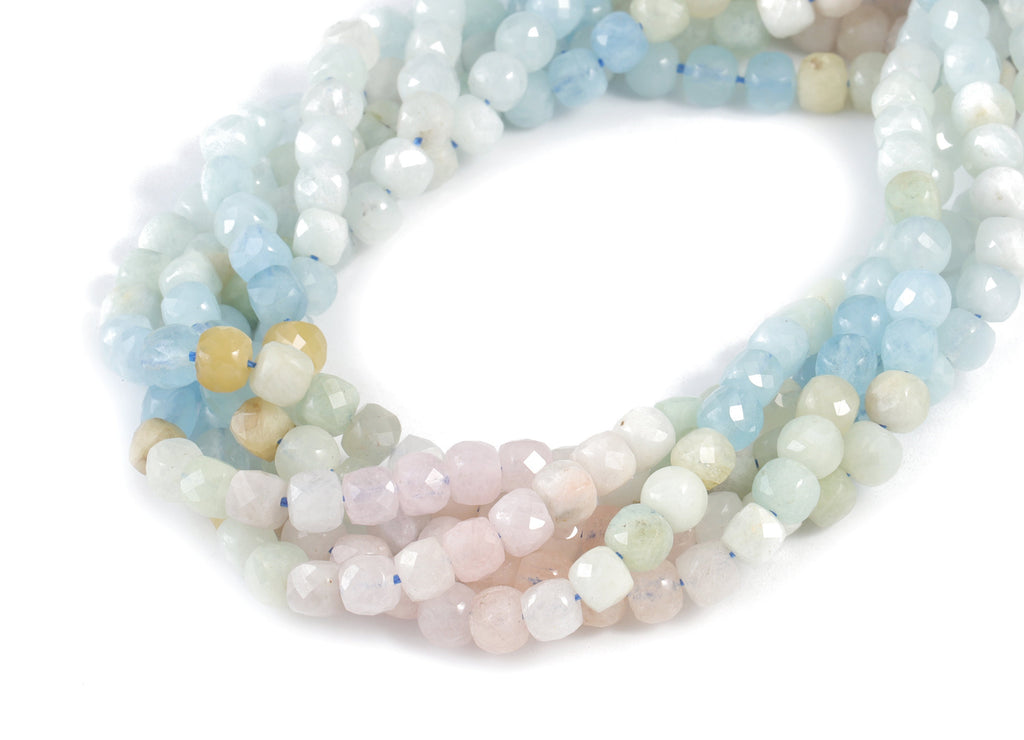 Aquamarine Cube Beads 4mm - 15.5 inch - Faceted Cube Gemstone Beads - Natural Stone Beads - 4x4mm - NS1142 - DOMEDBAZAAR
